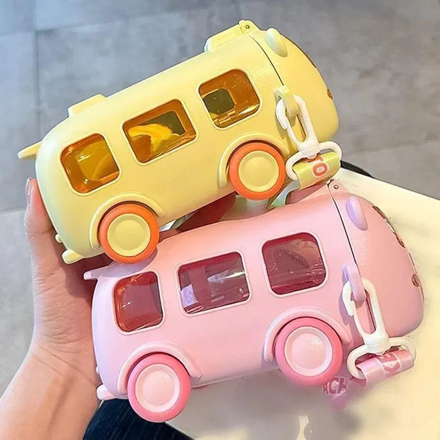Kids Bus Water Bottle with Strap ABS Plastic