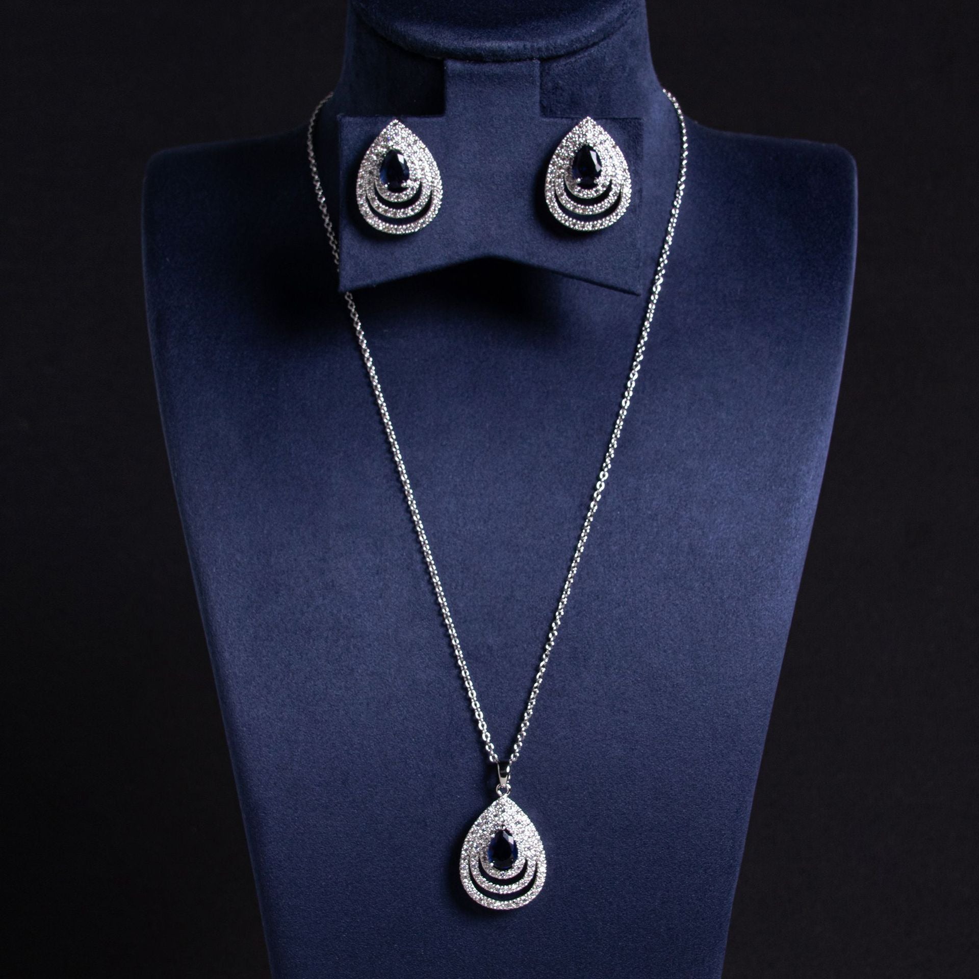 Multi-Layer Hollow Water Drop Earrings Necklace Set for Wome