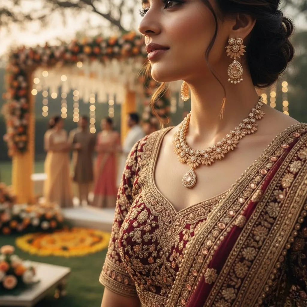 Golden Alloy Bridal Set for Women Wedding Party Wear