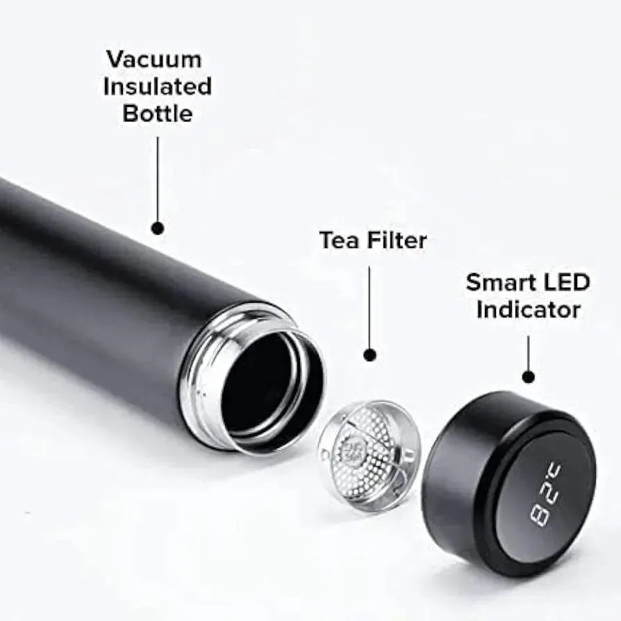 Digital Temperature Water Bottle with Tea Filter Black