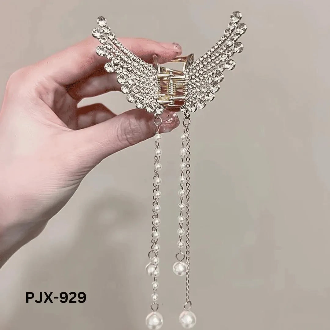 Butterfly Hair Claw with Zircon & Pearl Tassels Silver Gold