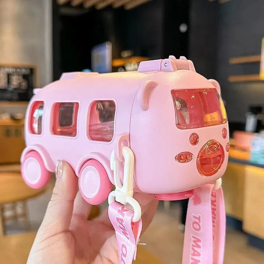 Kids Bus Water Bottle with Strap ABS Plastic