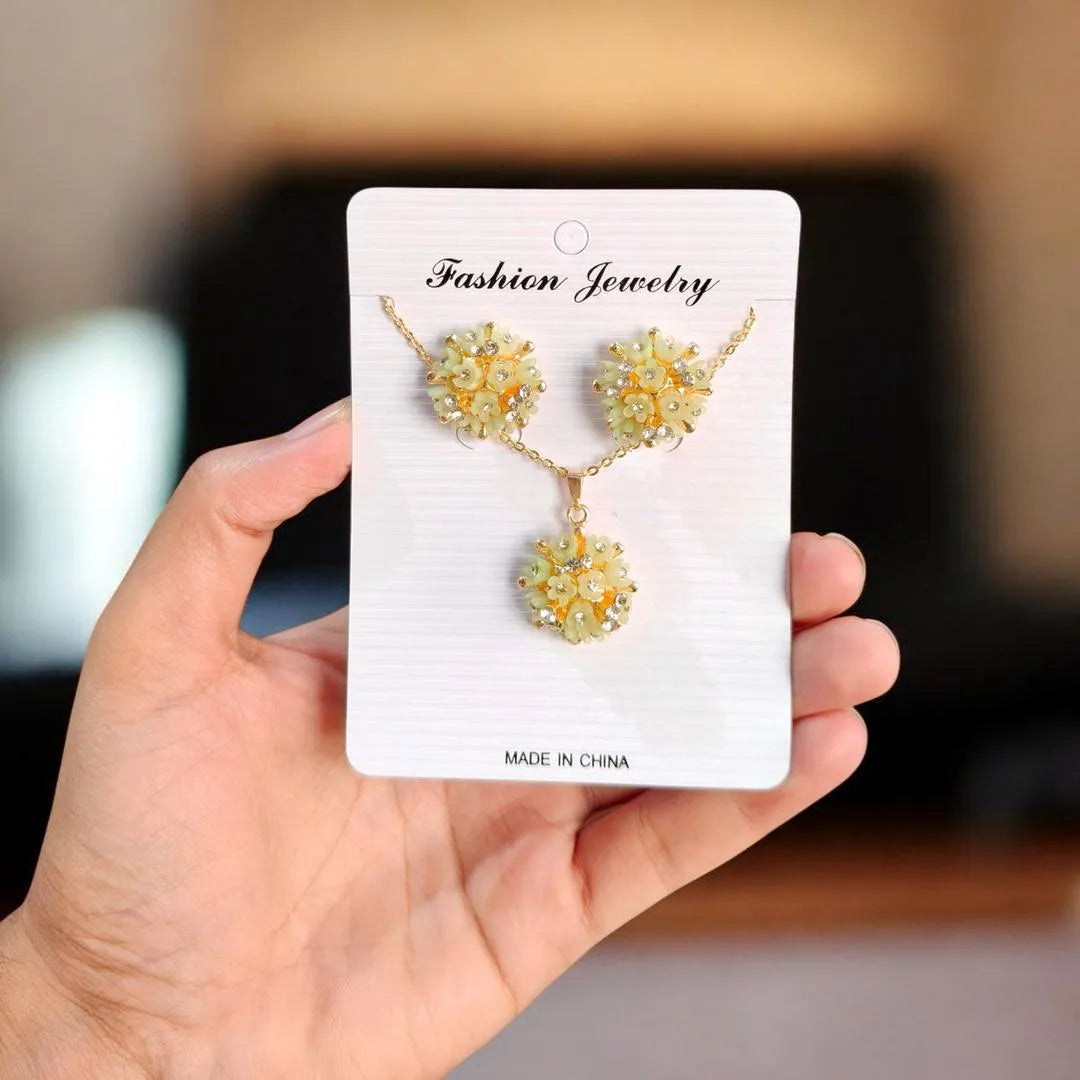 Gold Plated Crystal Pendant Earrings Set