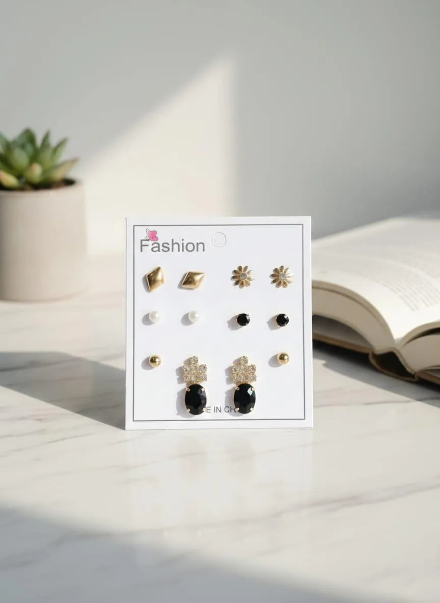 6-Piece Gold Plated Crystal Earrings Set for Women