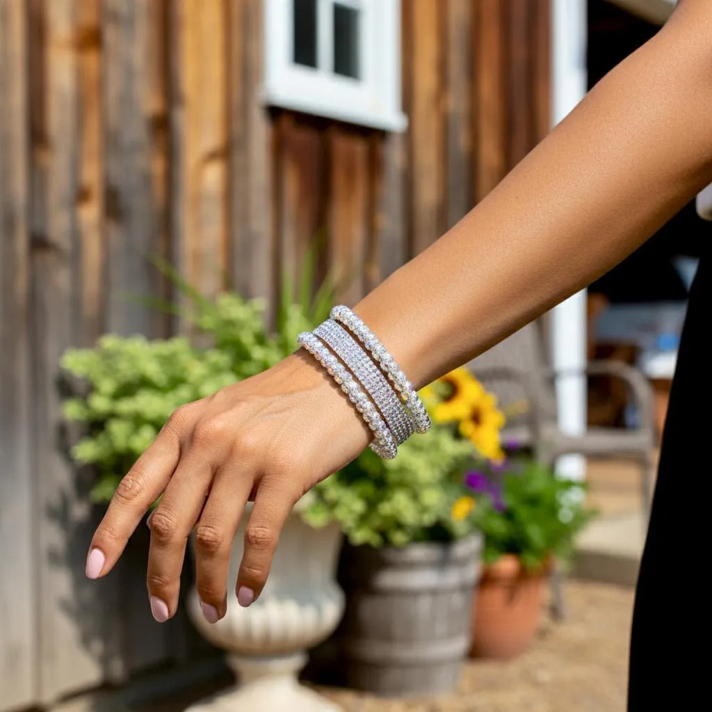 Funky Silver Plated Crystal Kara Bangles 6Pcs