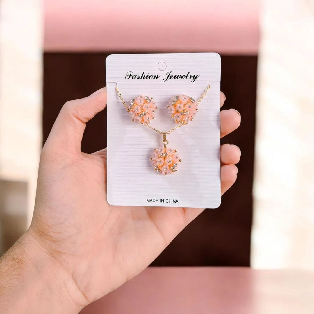 Gold Plated Crystal Pendant Earrings Set
