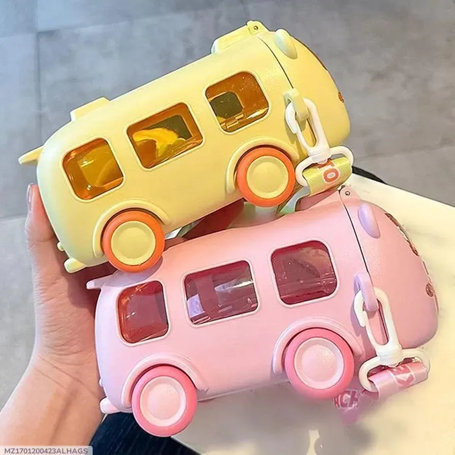 Kids Bus Water Bottle with Strap ABS Plastic