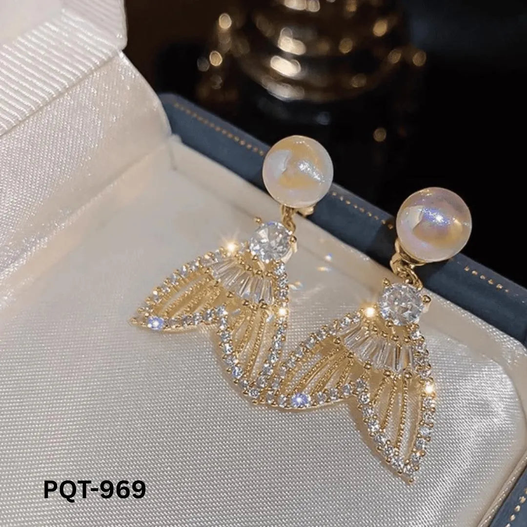 Pearl Zircon Earrings Gold Plated