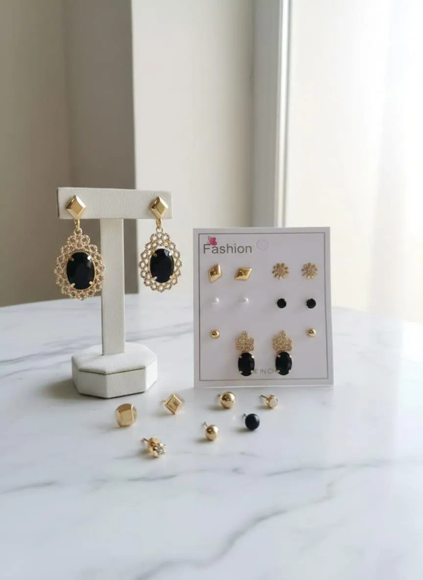 6-Piece Gold Plated Crystal Earrings Set for Women