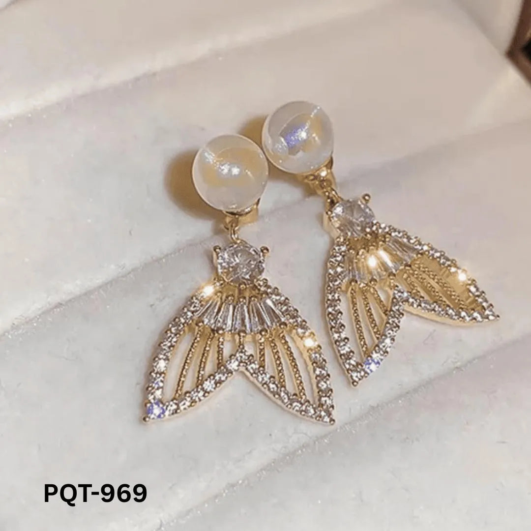 Pearl Zircon Earrings Gold Plated