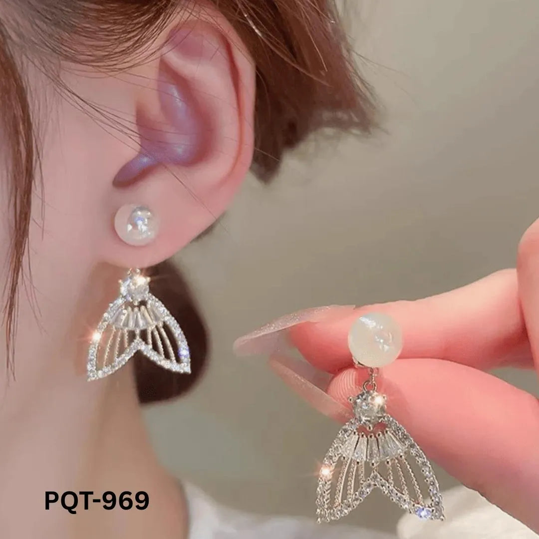 Pearl Zircon Earrings Gold Plated