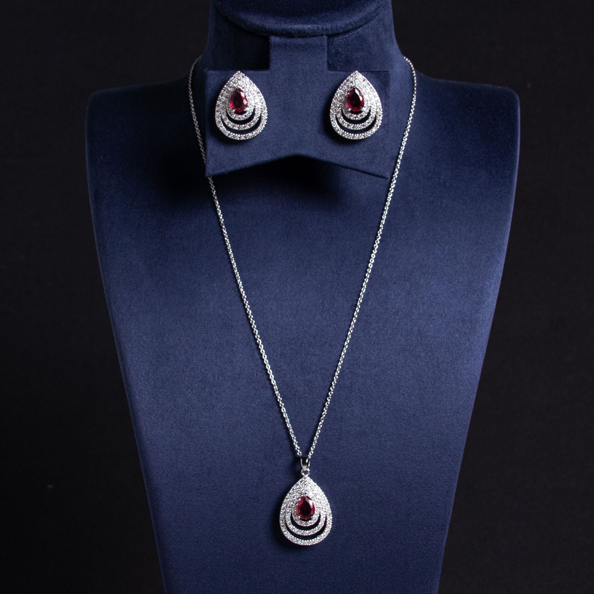 Multi-Layer Hollow Water Drop Earrings Necklace Set for Wome