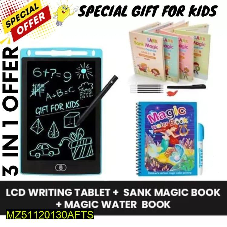 3-in-1 LCD Writing Tablet + Magic Book + Water Book for Kids